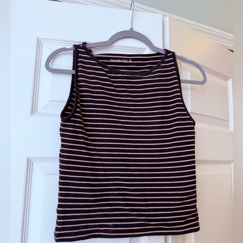 Abercrombie and fitch tan and navy blue striped tank top - Picture 3 of 4